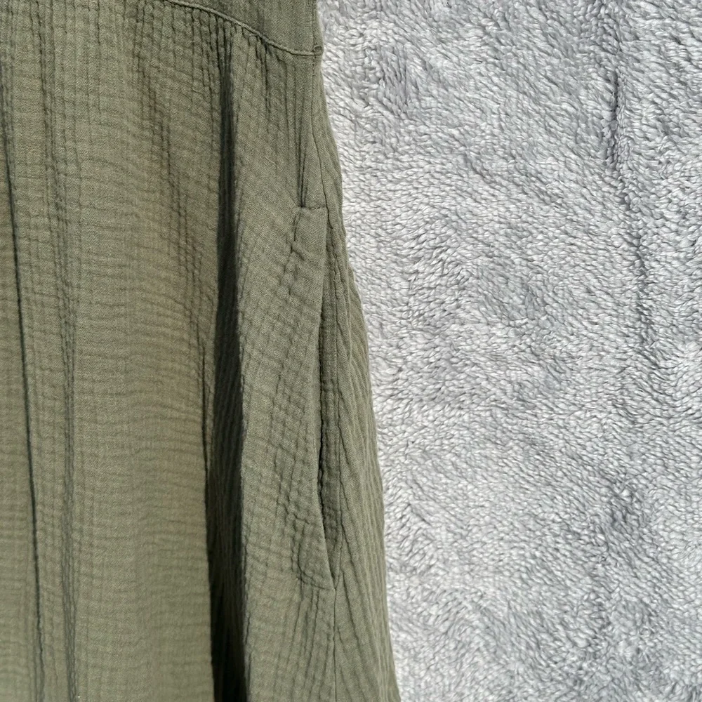 Madewell Olive Green Gauze Button Front Midi Dress XS Cotton Short Sleeve Pocket - Picture 4 of 9